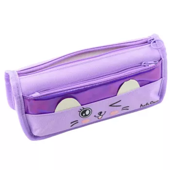LEAN mokyklinis penalas su dviem kišenėmis, katės motyvu, violetinis, 22 cm