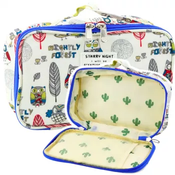 LEAN Pencil Case School Organizer Cosmetic Bag Pocket Owls White 22.5cm