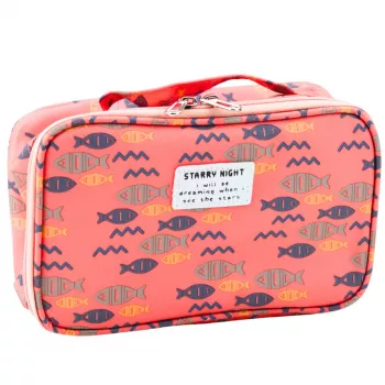 LEAN Pencil Case School Organizer Cosmetic Bag Additional Pocket Fish Pink 22.5cm