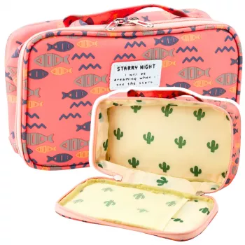 LEAN Pencil Case School Organizer Cosmetic Bag Additional Pocket Fish Pink 22.5cm