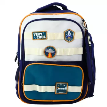 LEAN mokyklinė kuprinė Space Patches su penaline, tamsiai mėlyna, 16L