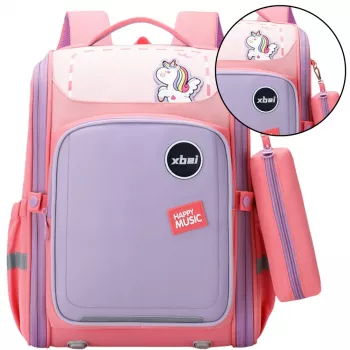 LEAN mokyklinė kuprinė su vienaragio krūtinės diržu Pastelinė rožinė 21L 39cm
