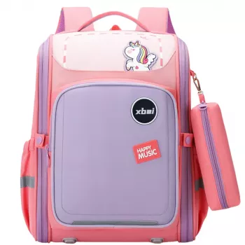 LEAN mokyklinė kuprinė su vienaragio krūtinės diržu Pastelinė rožinė 21L 39cm