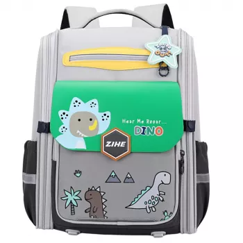 LEAN mokyklinė kuprinė su dinozaurais ir krūtinės diržu Pilka Žalia 21L 39cm