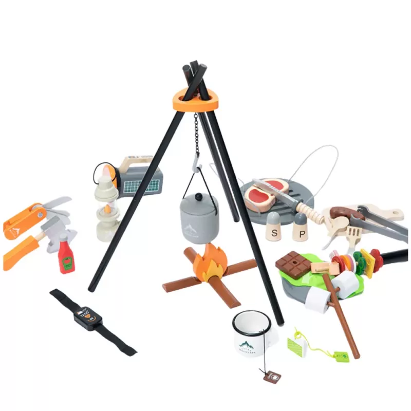 LEAN TOYS Camping Set Wooden Campfire Accessories 45 Pieces