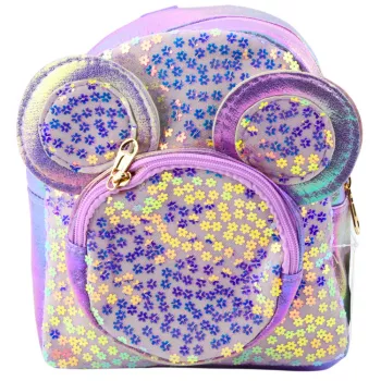 LEAN vaikiška kuprinė su blizgučiais ir pelės ausytėmis violetinė 22 cm 3L