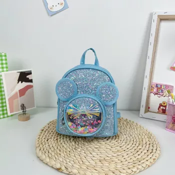 LEAN vaikiška kuprinė su blizgučiais ir pelės ausytėmis mėlyna 22cm 3L