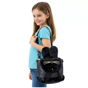 LEAN Vaikiška kuprinė su minkštomis ausytėmis, reguliuojamais petnešėlėmis, juoda, 22 cm, 4L