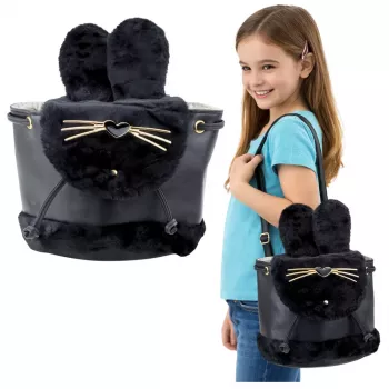 LEAN Vaikiška kuprinė su minkštomis ausytėmis, reguliuojamais petnešėlėmis, juoda, 22 cm, 4L