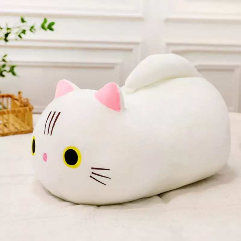 LEAN TOYS Plush Mascot Minkštas Žaislinis Katinas Ilga Uodega Baltas 40cm