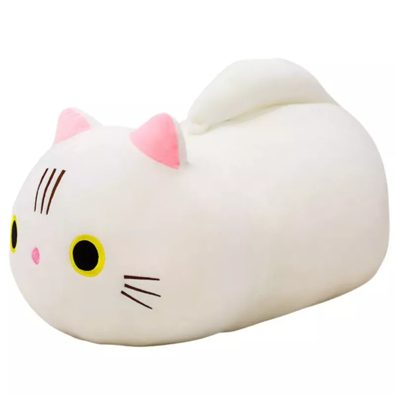 LEAN TOYS Plush Mascot Minkštas Žaislinis Katinas Ilga Uodega Baltas 40cm