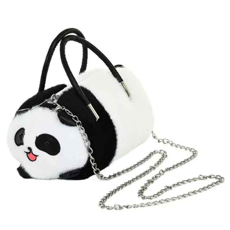 LEAN TOYS Plush Panda Bag Handles Metal Chain Black White 20cm