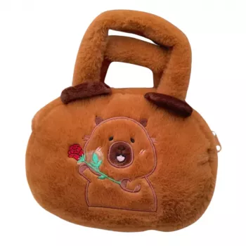 LEAN TOYS Capybara Plush Bag With Rose Brown 20cm