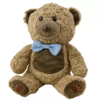 LEAN TOYS Plush Toy Teddy Bear Blue Bow Tie Light Brown 30cm