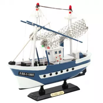 LEAN TOYS Collectible Model Ship Fishing Boat Flying Lady Blue 24x23cm