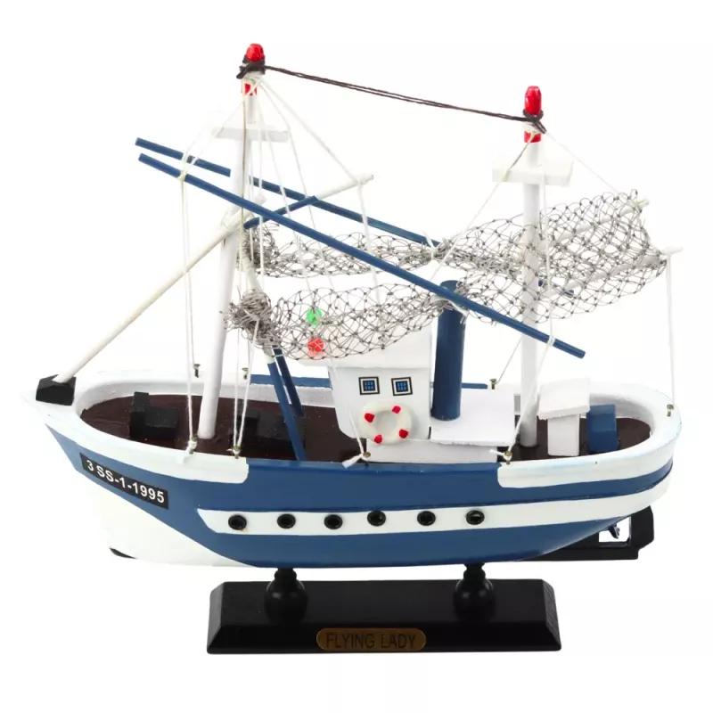 LEAN TOYS Collectible Model Ship Fishing Boat Flying Lady Blue 24x23cm