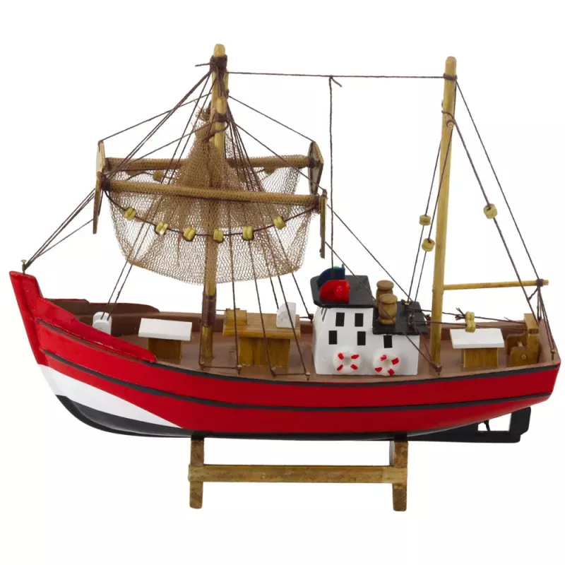 LEAN TOYS Collectible Decorative Model Fishing Boat Red 30x26cm