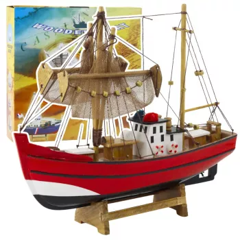 LEAN TOYS Collectible Decorative Model Fishing Boat Red 30x26cm