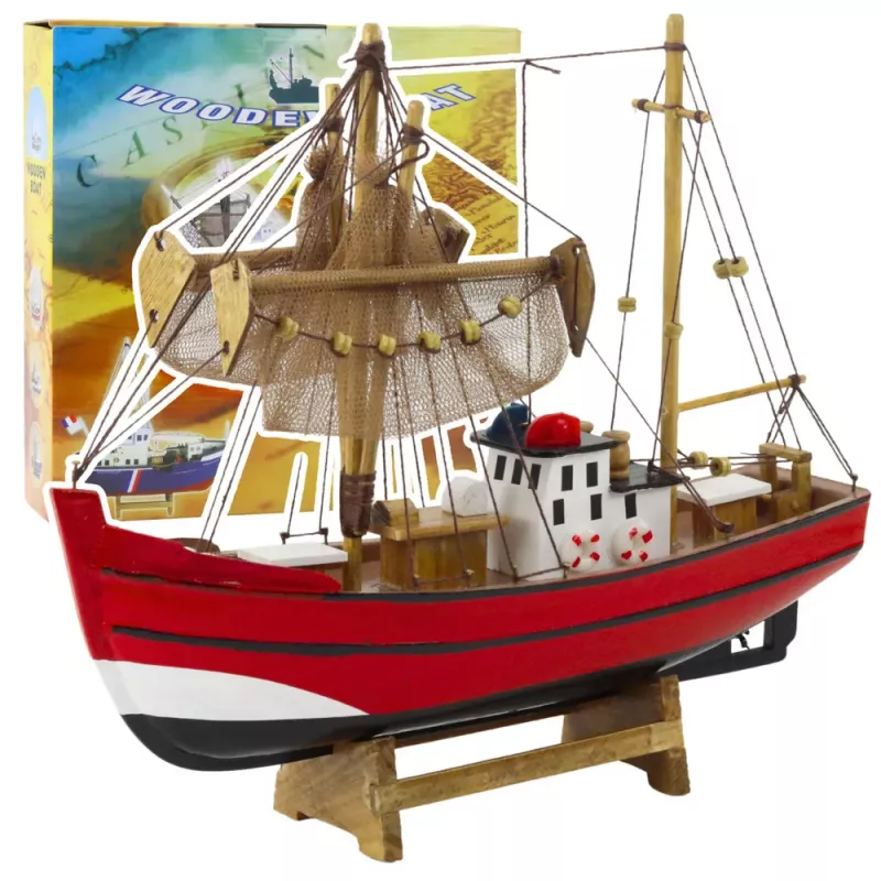 LEAN TOYS Collectible Decorative Model Fishing Boat Red 30x26cm