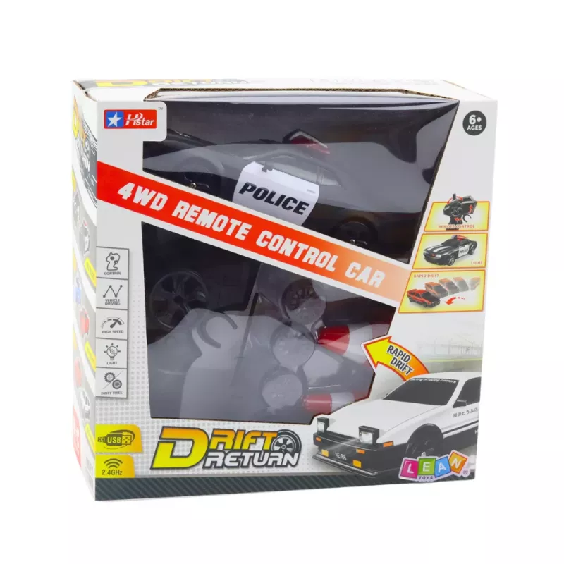 LEAN TOYS Drift Sports Car Interchangeable Wheels Remote Controlled RC 4WD Police