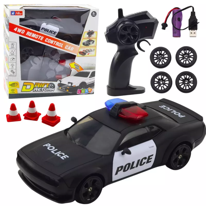 LEAN TOYS Drift Sports Car Interchangeable Wheels Remote Controlled RC 4WD Police