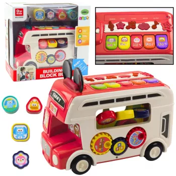 LEAN TOYS Interaktyvus edukacinis autobusas su figūrėlių rūšiuokle, šviesomis ir garsais, raudonas