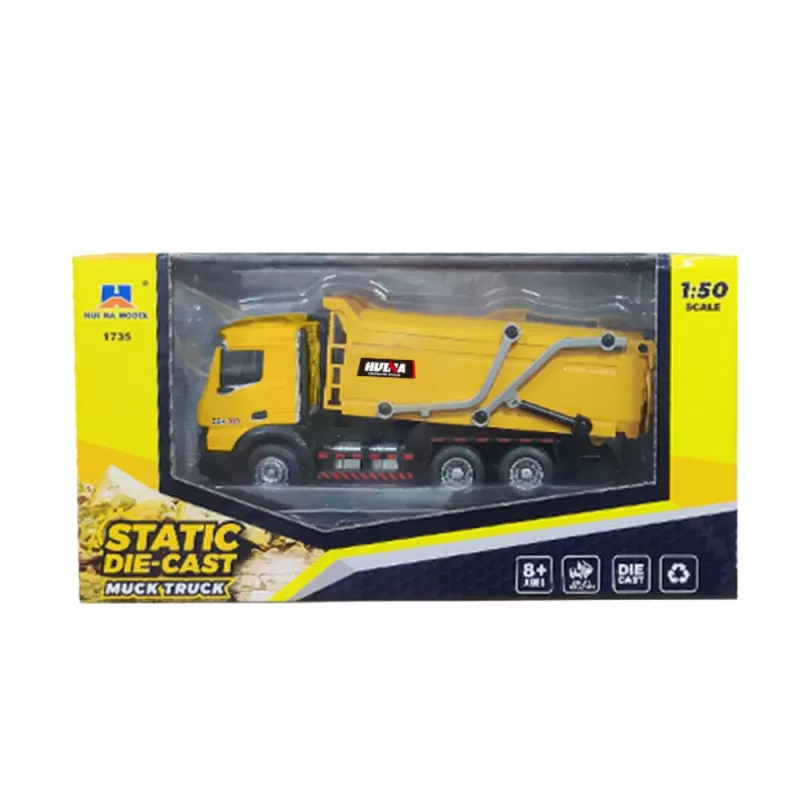 Huina 1:50 Yellow Diecast Garbage Truck Metal Mobile Collectible Model