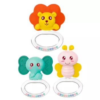 LEAN TOYS Set of 3 Baby Rattle Teethers Animals