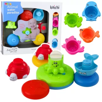 LEAN TOYS Interactive Bath Toy Set Fountain Animals Cups