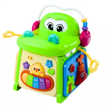 LEAN TOYS Interaktyvus edukacinis kubas su rūšiuokle, pianinu ir sensoriniu krokodilu