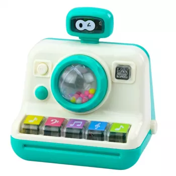 LEAN TOYS interaktyvus fotoaparato-pianino barškutis su šviesomis ir garsais, baltas/žalias