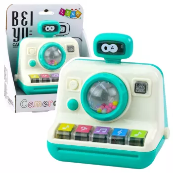 LEAN TOYS interaktyvus fotoaparato-pianino barškutis su šviesomis ir garsais, baltas/žalias