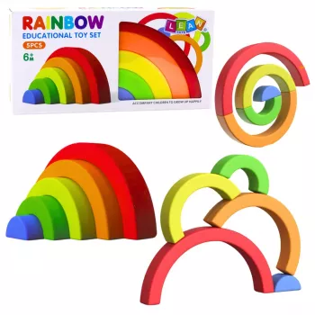 LEAN TOYS Rainbow Puzzle for Toddlers Colorful Rubber Blocks 5 pcs.