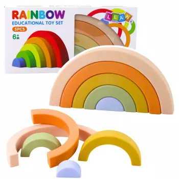 LEAN TOYS Rainbow Puzzle for Toddlers Pastel Rubber Blocks 5 pcs.