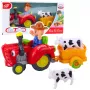 LEAN TOYS Interaktyvus ūkininko traktorius su priekaba, karvės figūrėle, šviesomis ir garsais