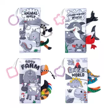 LEAN TOYS Knygelių rinkinys minkštų jutiminių lavinamųjų knygelių mažyliams 4vnt