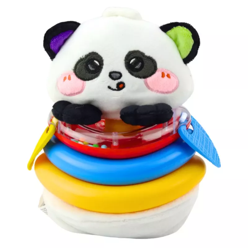 LEAN TOYS Sensorinis žaislas Tumbler Panda Piramidė Sūpuoklė Kramtukas Barškutis