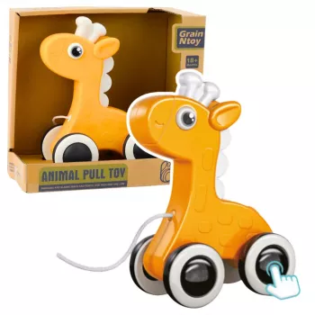 LEAN TOYS Giraffe Pull String Toy Squeaker Eco Yellow