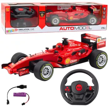 LEAN TOYS nuotoliniu valdymu RC lenktyninis automobilis su vairu, šviesomis ir garsais 1:12 raudonas