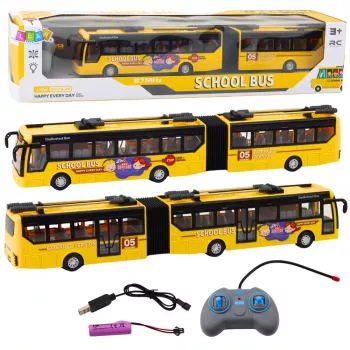 LEAN TOYS RC 1:32 Geltonas Artikuliuotas Nuotoliniu Valdymu Troleibusas Mokyklos Autobusas
