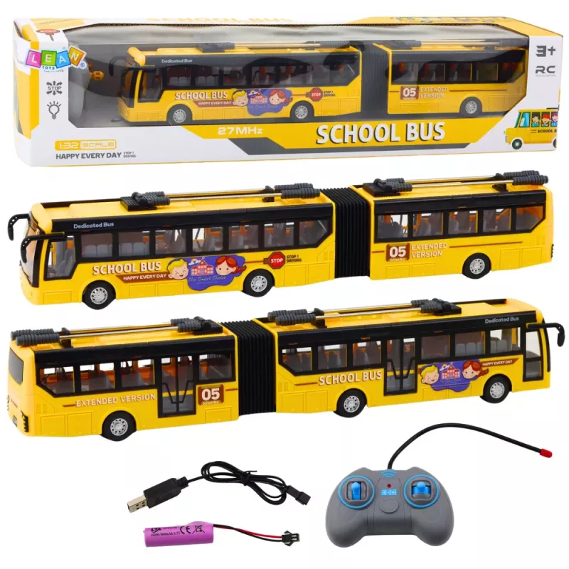 LEAN TOYS RC 1:32 Geltonas Artikuliuotas Nuotoliniu Valdymu Troleibusas Mokyklos Autobusas