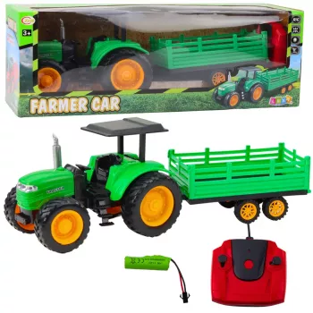 LEAN TOYS RC Green Remote Controlled Farm Tractor With Trailer