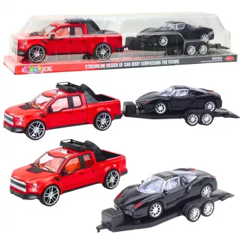 LEAN TOYS Set of Off-Road Car Red Tow Truck Black Sports Car 59cm