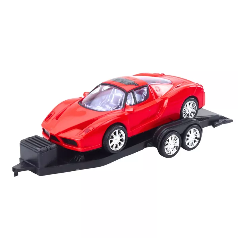 LEAN TOYS Automobilių rinkinys: Juodas vilkikas, juodas visureigis ir raudonas sportinis automobilis (59 cm)