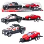 LEAN TOYS Automobilių rinkinys: Juodas vilkikas, juodas visureigis ir raudonas sportinis automobilis (59 cm)