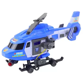 LEAN TOYS Policijos sraigtasparnis su kabliu ir neštuvais, šviesos ir garsai, mėlynas, 1:16