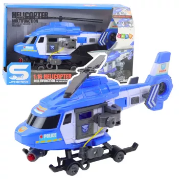 LEAN TOYS Policijos sraigtasparnis su kabliu ir neštuvais, šviesos ir garsai, mėlynas, 1:16