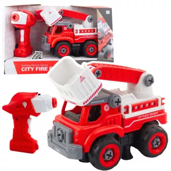 LEAN TOYS Gaisrinis automobilis su pasukama strėle, nuotoliniu valdymu, 2-in-1 atsuktuvas