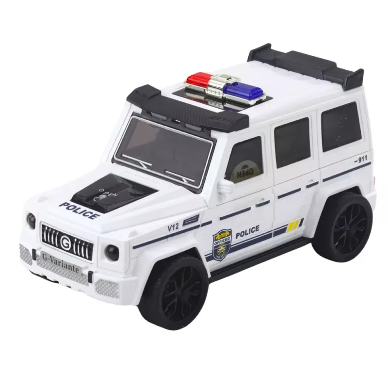 LEAN TOYS Policinis Visureigis Su Trinties Varikliuku, Atsidarančia Bagagine, Baltas