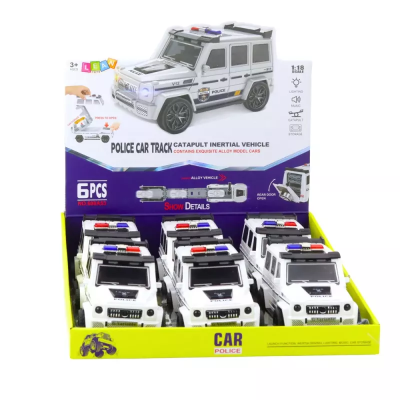 LEAN TOYS Policinis Visureigis Su Trinties Varikliuku, Atsidarančia Bagagine, Baltas